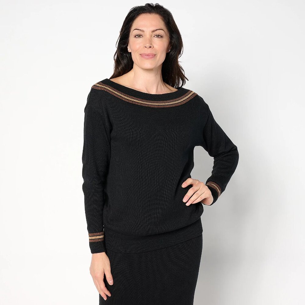 Studio Park X Shawn Killinger Stripe Detail Boatneck Sweater - Sz XL a655635